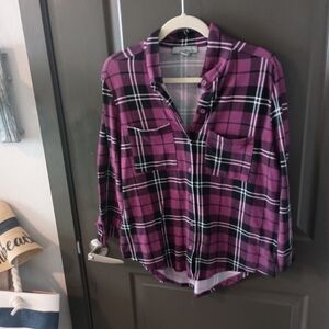 Purple Plaid Button-Up Shirt